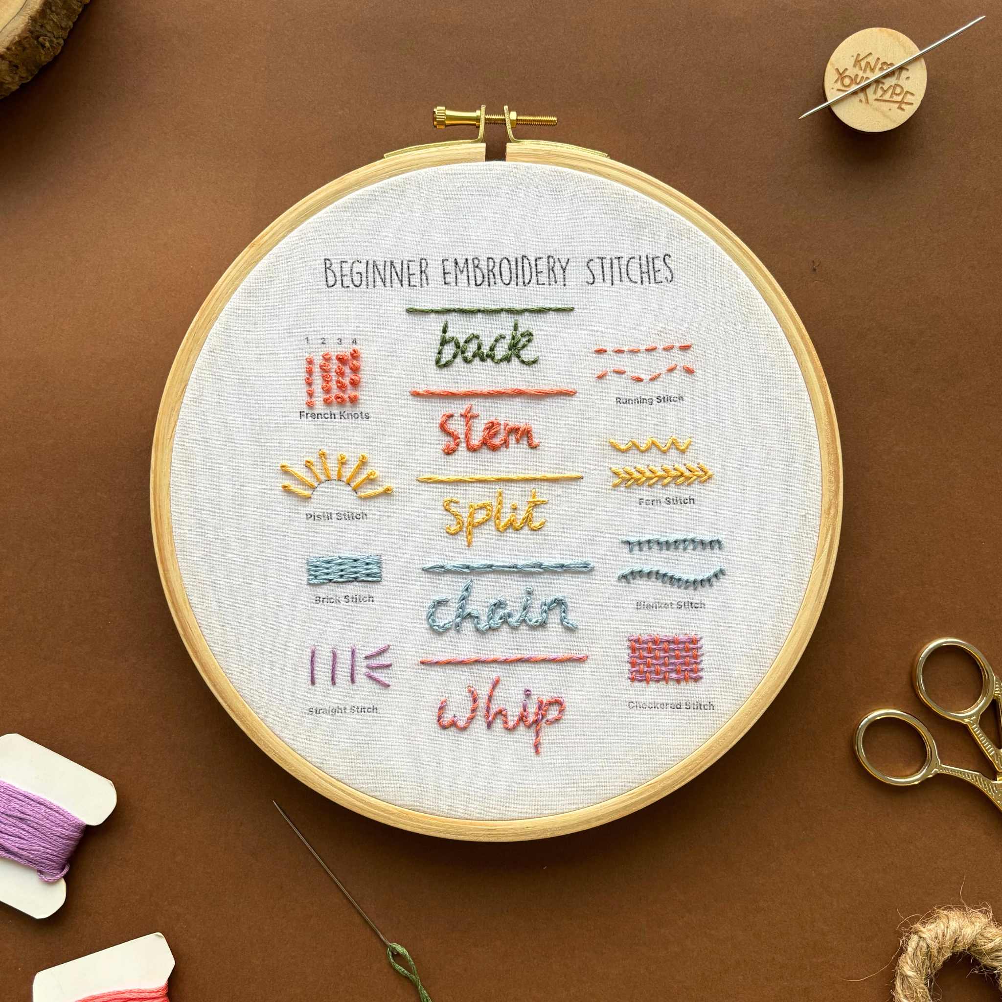 Beginner's Friendly Embroidery Learning Sampler- Stitches & Flowers - Bundle Of 2