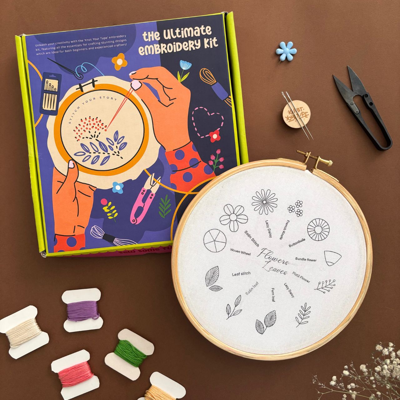 Beginner's Friendly Embroidery Learning DIY Kit - Flowers