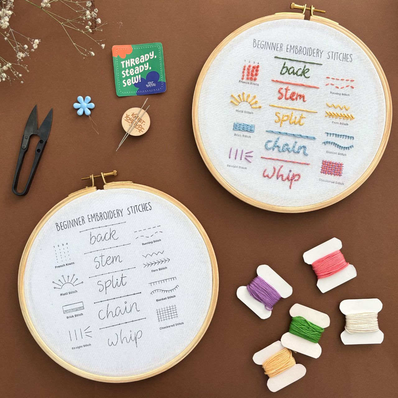 Beginner's Friendly Embroidery Learning DIY Kit - Stitches