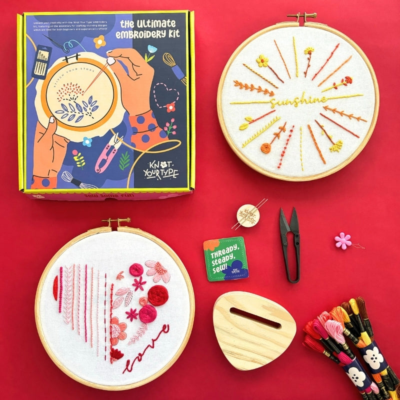 Beginner's Friendly Embroidery Learning DIY Kit - Love & Shine - Bundle Of 2